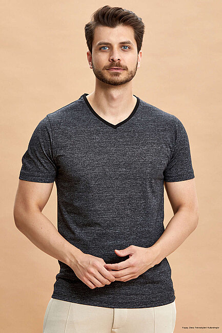 Black 100% Cotton V-Neck T-shirt - 1
