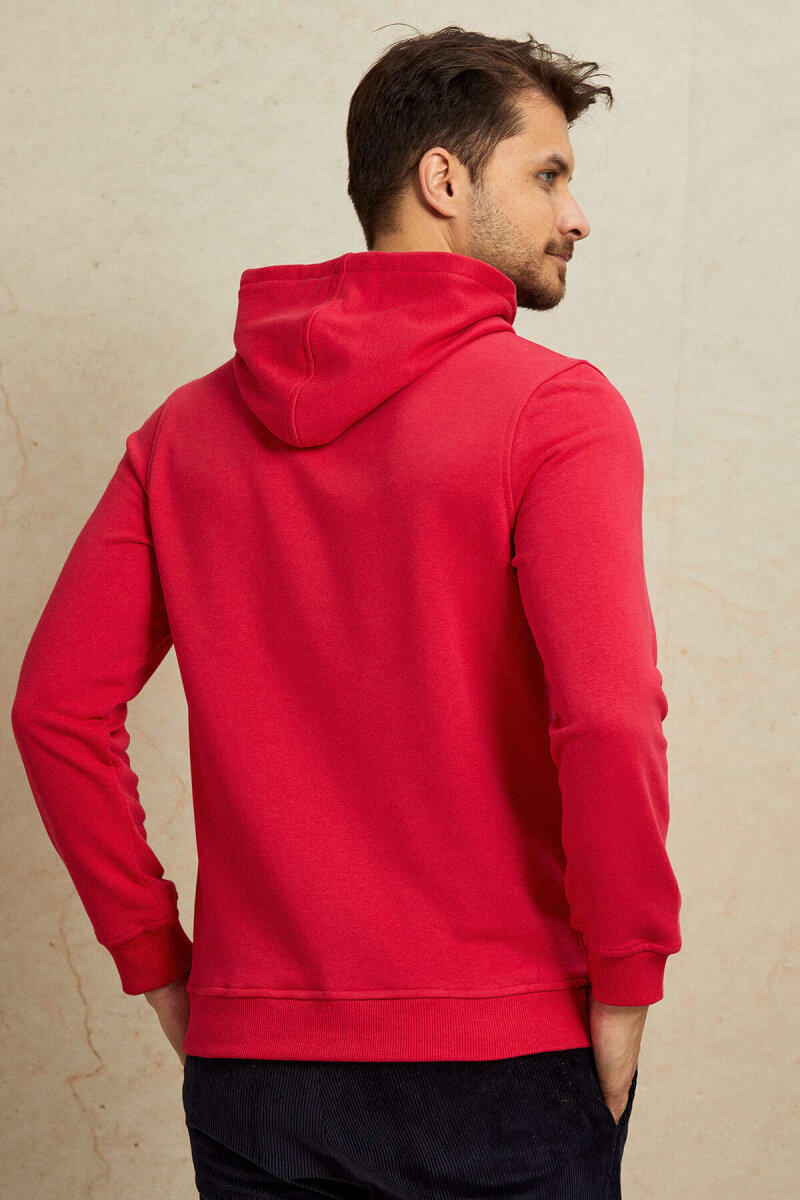 Fuşya %100 Pamuk Kapüşonlu Sweatshirt - 6