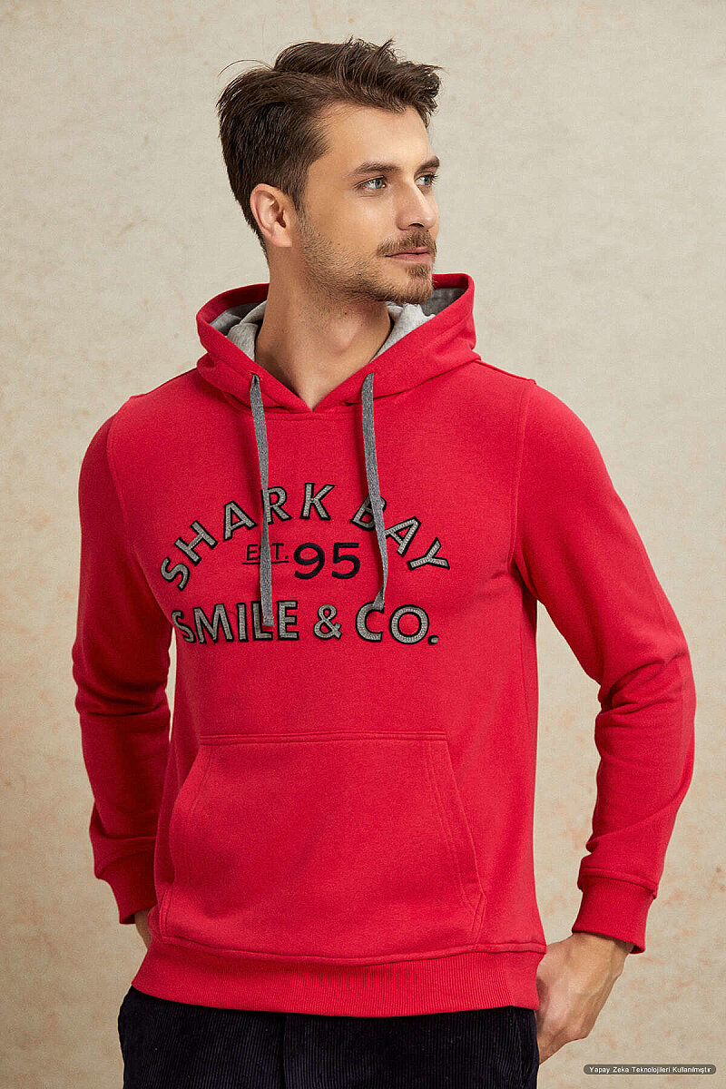Fuşya %100 Pamuk Kapüşonlu Sweatshirt (1)