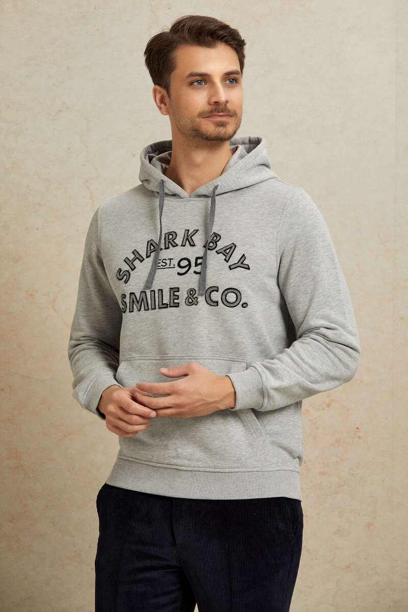 Gri %100 Pamuk Kapüşonlu Sweatshirt (1)