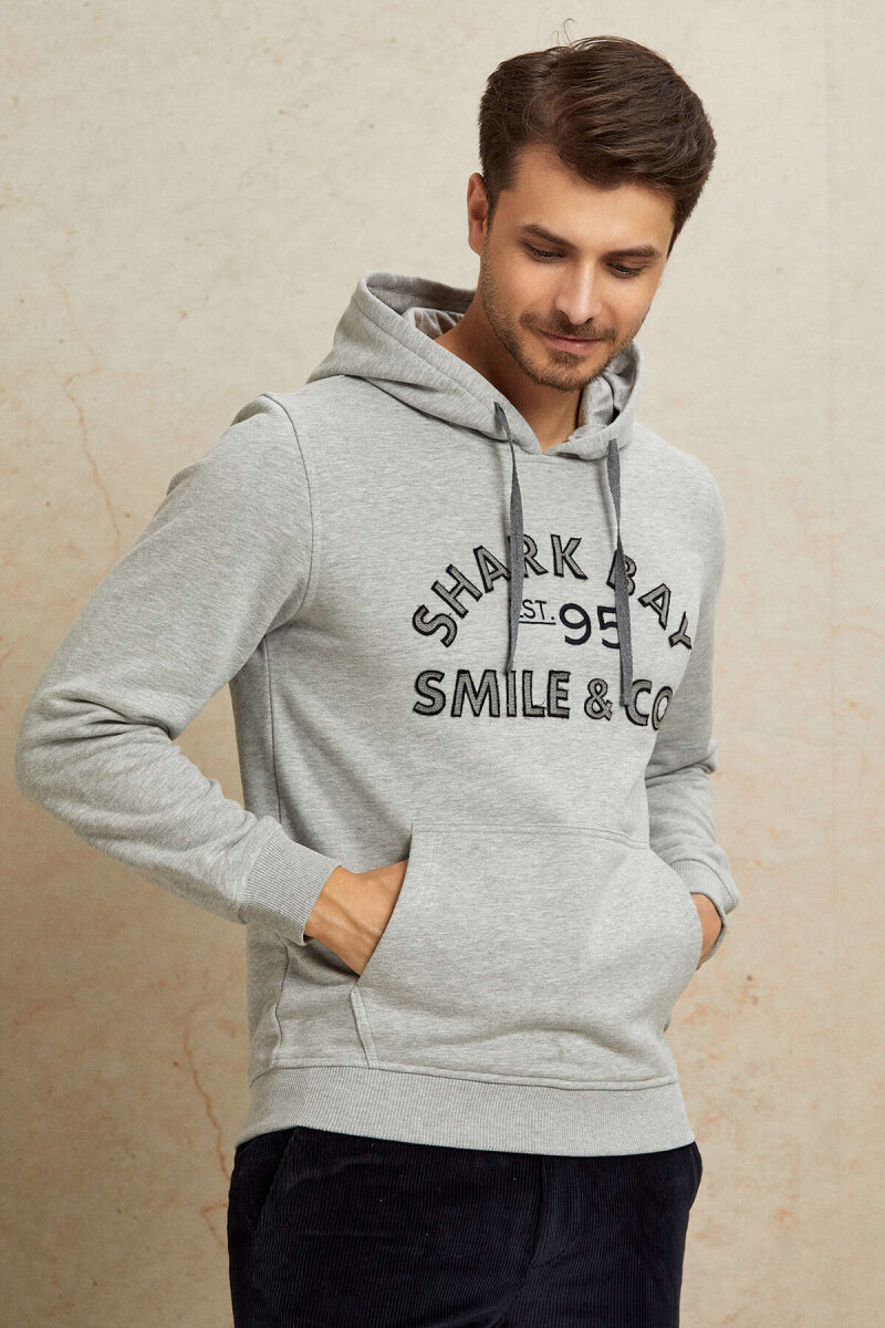 Gri %100 Pamuk Kapüşonlu Sweatshirt - 5