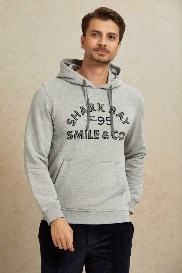 Gri %100 Pamuk Kapüşonlu Sweatshirt