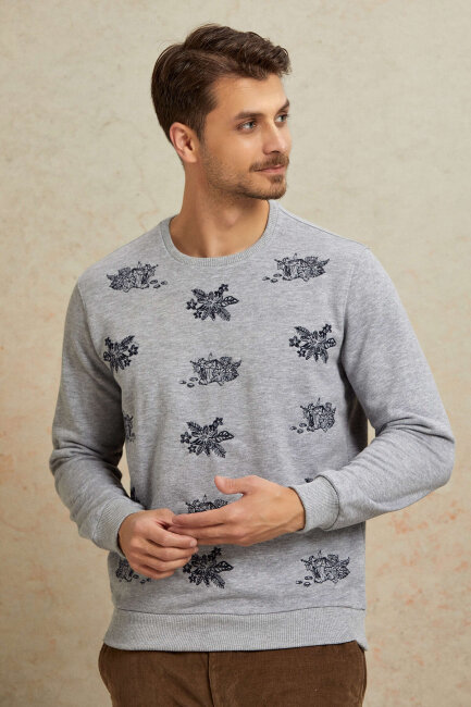 Gri Melanj %100 Pamuk Sweatshirt - 4