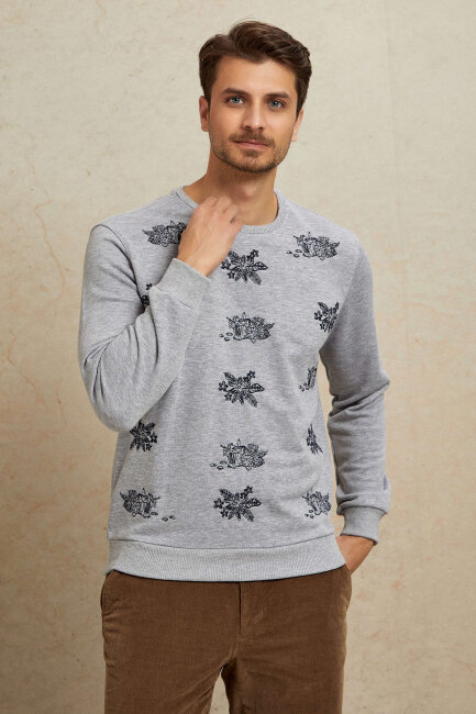 Gri Melanj %100 Pamuk Sweatshirt - 5