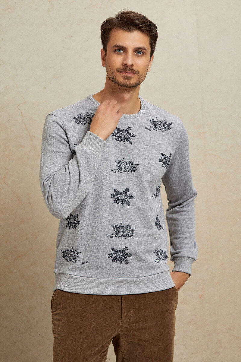Gri Melanj %100 Pamuk Sweatshirt - 5