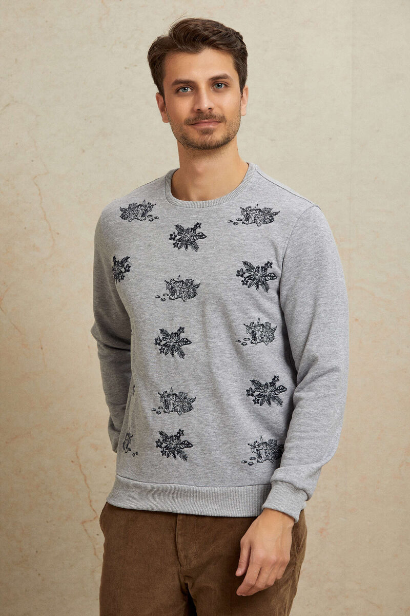 Gri Melanj %100 Pamuk Sweatshirt - 6