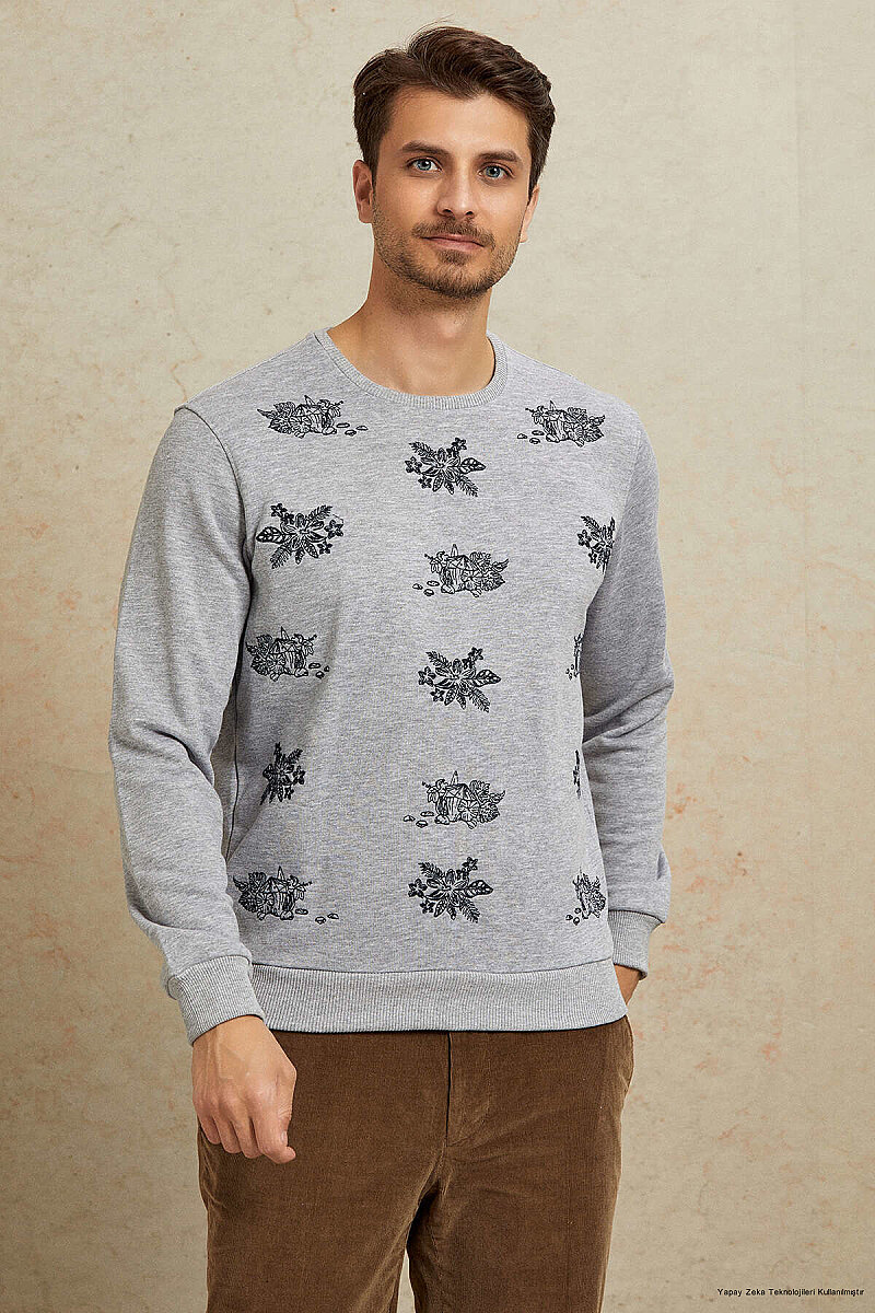 Gri Melanj %100 Pamuk Sweatshirt (1)