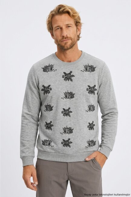 Gri Melanj %100 Pamuk Sweatshirt - 2