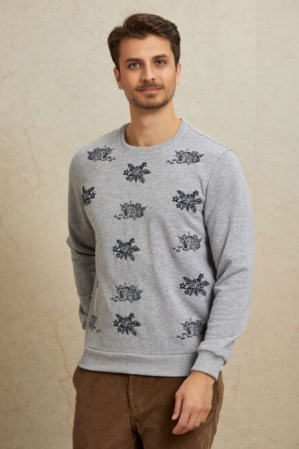 Gri Melanj %100 Pamuk Sweatshirt - 6