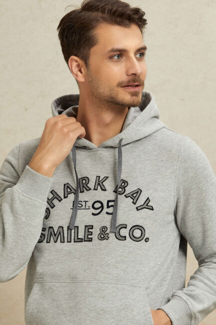 Gri %100 Pamuk Kapüşonlu Sweatshirt - 4