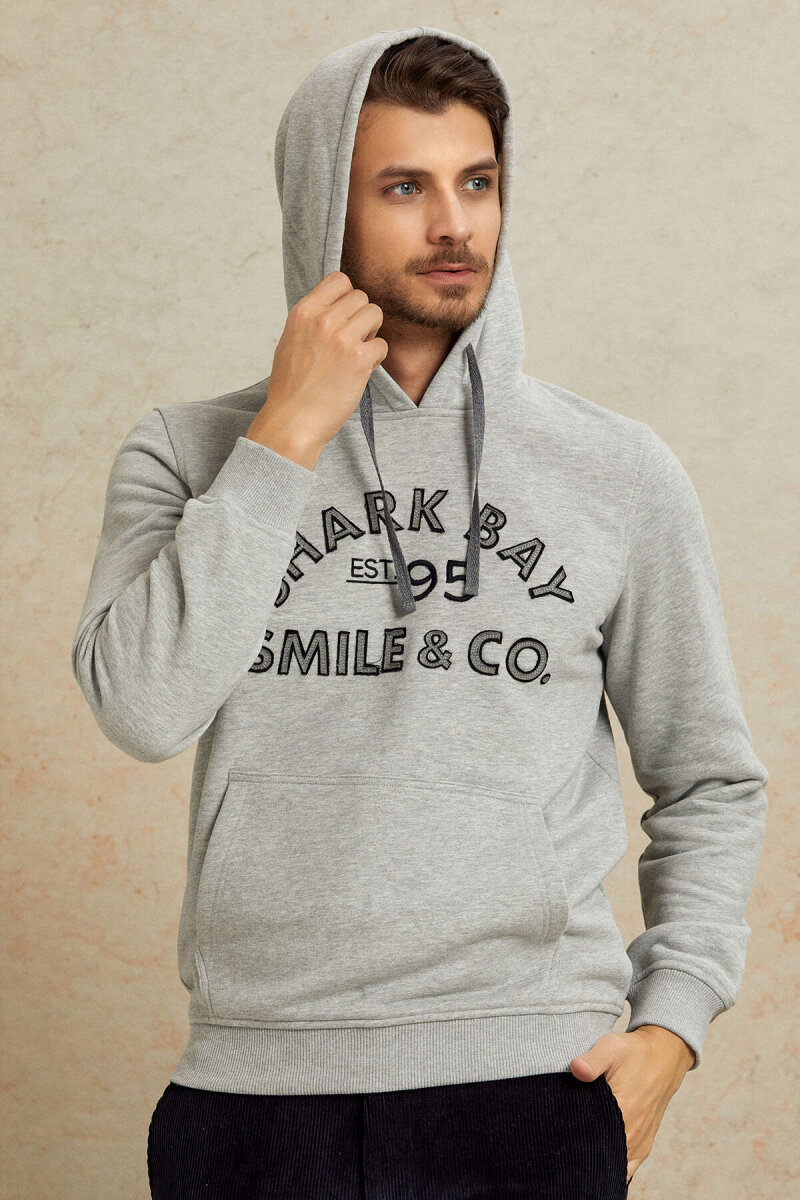 Gri %100 Pamuk Kapüşonlu Sweatshirt - 7