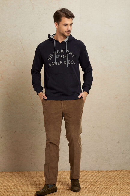 Lacivert %100 Pamuk Kapüşonlu Sweatshirt - 3