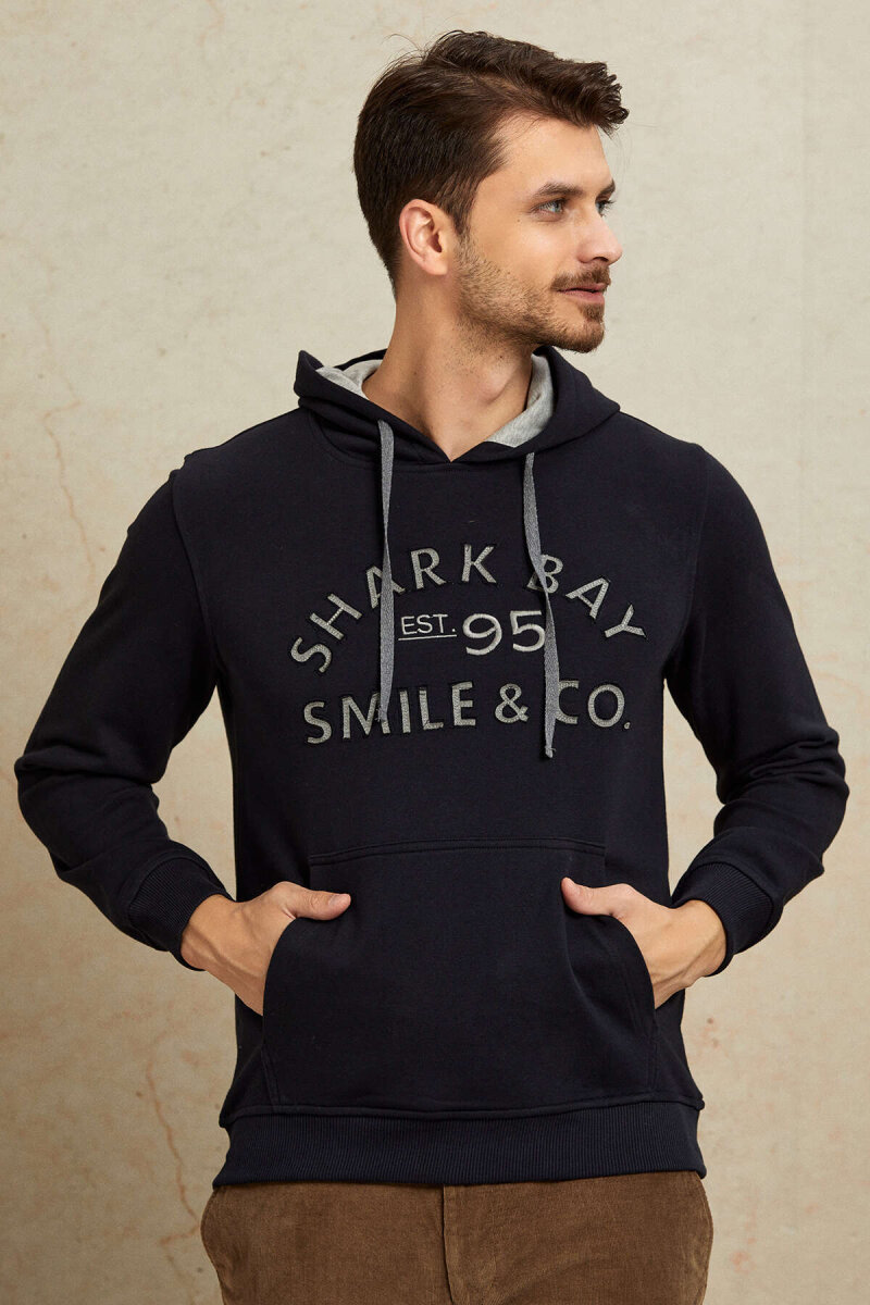 Lacivert %100 Pamuk Kapüşonlu Sweatshirt - 4