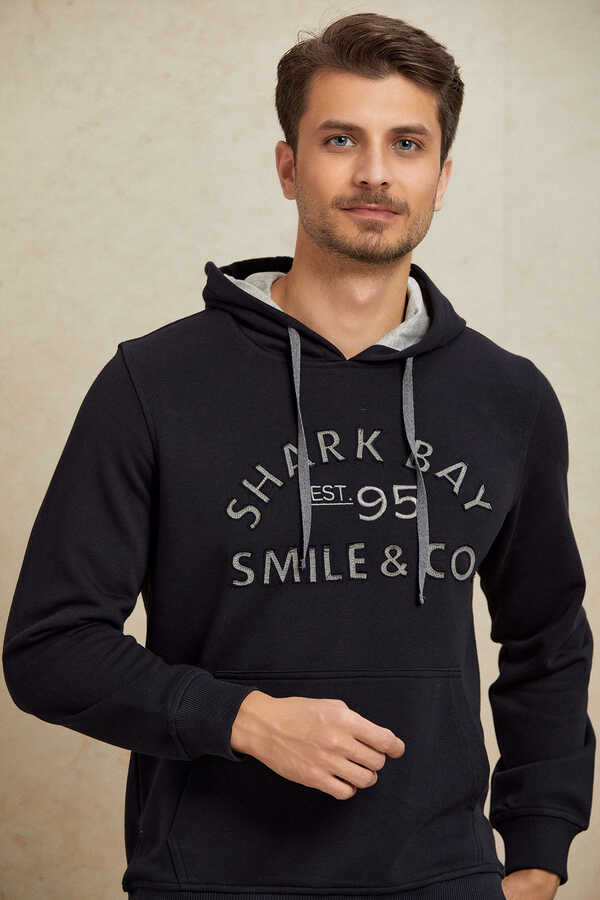Lacivert %100 Pamuk Kapüşonlu Sweatshirt