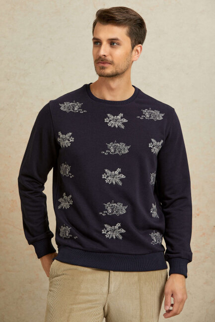 Lacivert %100 Pamuk Sweatshirt - 3