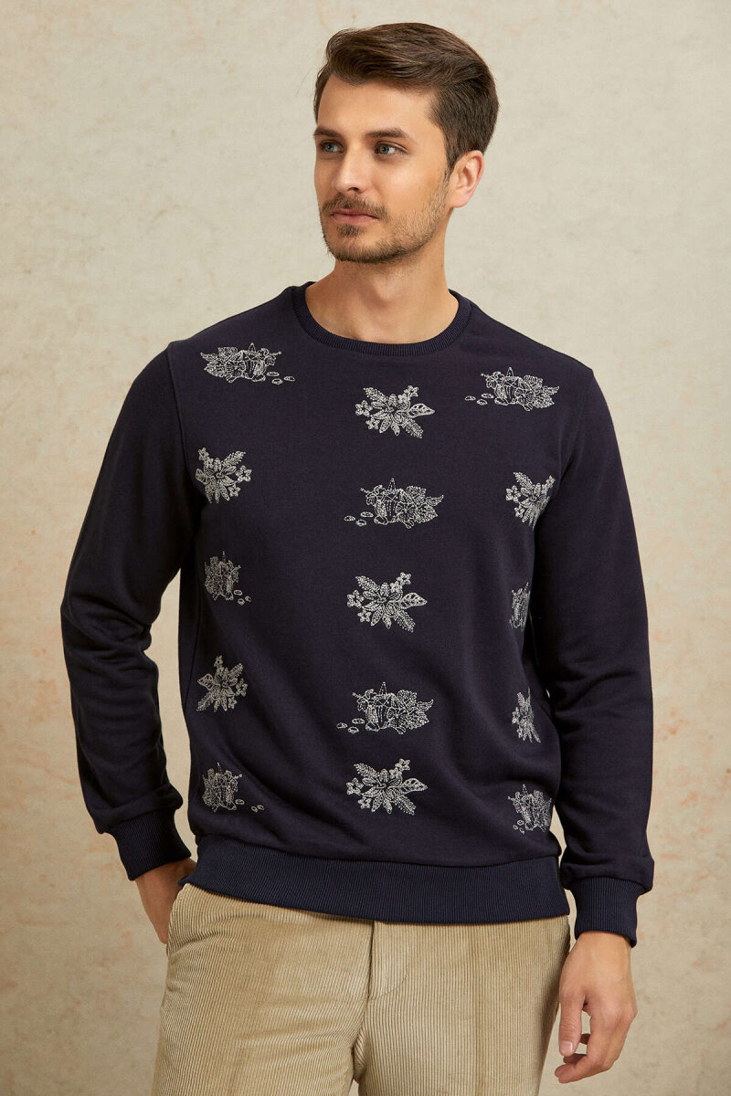 Lacivert %100 Pamuk Sweatshirt - 3