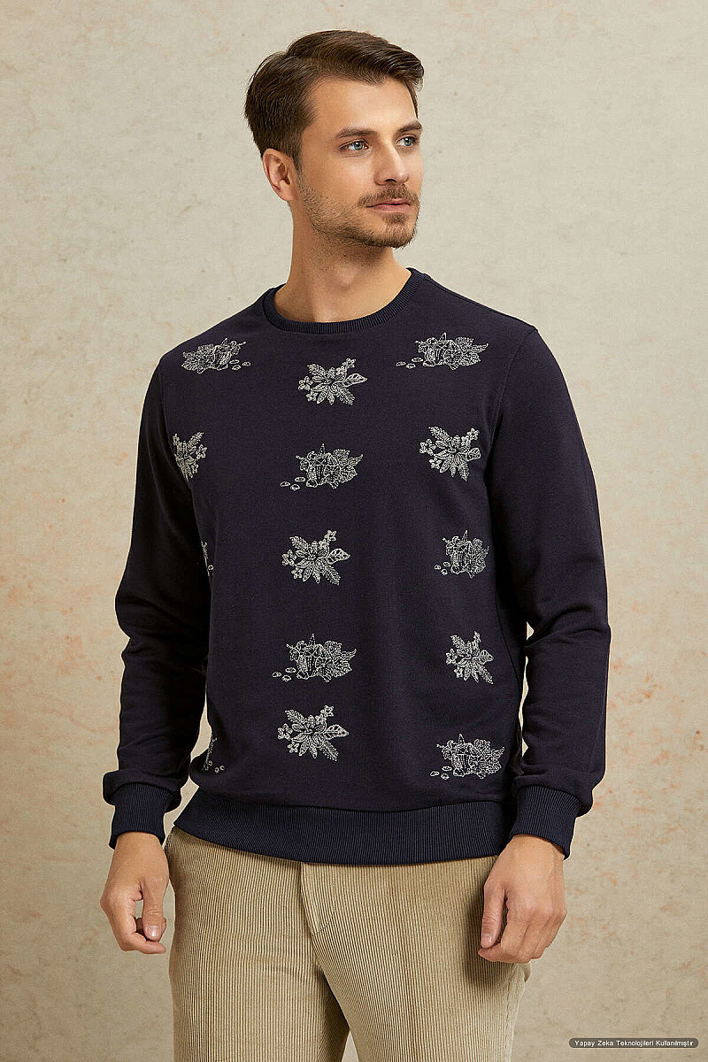 Lacivert %100 Pamuk Sweatshirt (1)
