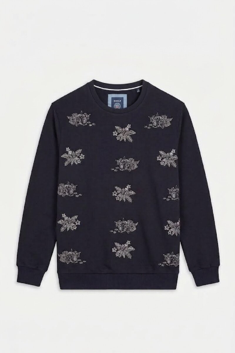 Lacivert %100 Pamuk Sweatshirt