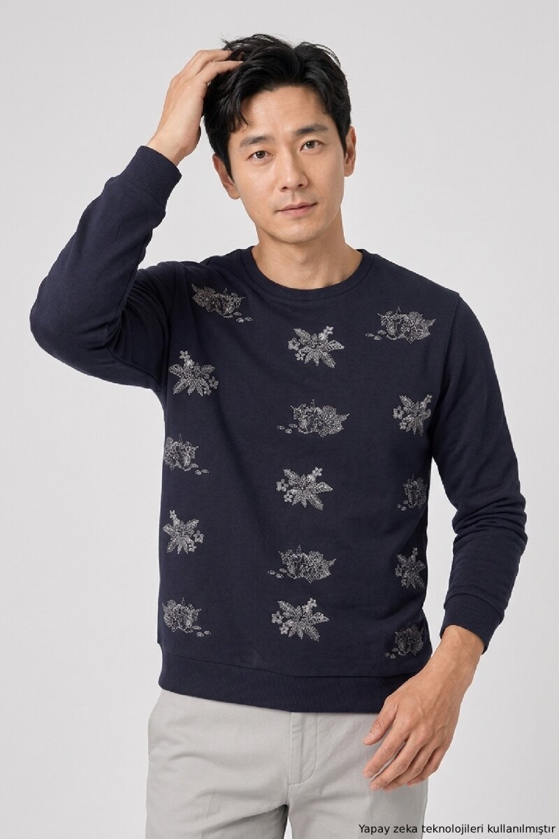 Lacivert %100 Pamuk Sweatshirt (1)