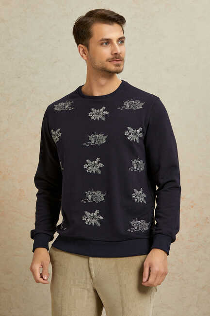 Lacivert %100 Pamuk Sweatshirt - 1