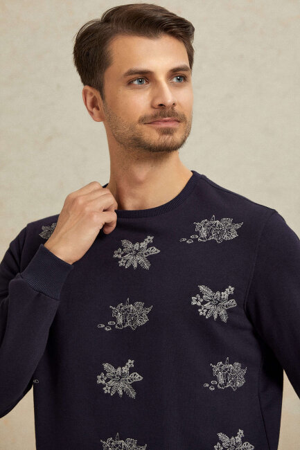 Lacivert %100 Pamuk Sweatshirt - 4