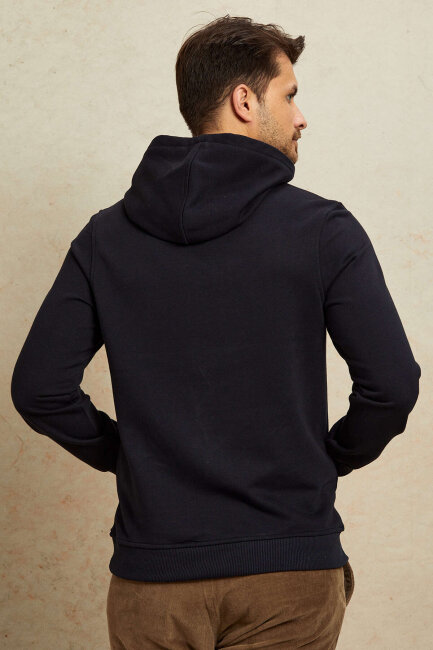 Lacivert %100 Pamuk Kapüşonlu Sweatshirt - 6