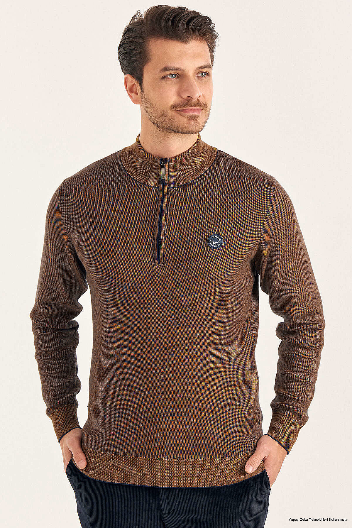 Yellow 100% Cotton Short Zip Sweater - 1