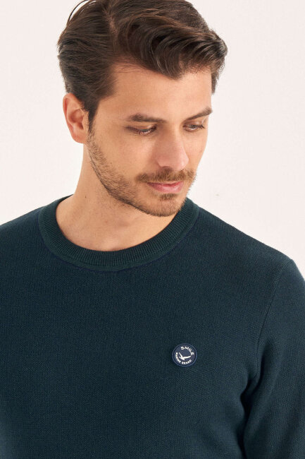 Yeşil %100 Pamuk Bisiklet Yaka Kazak - 4