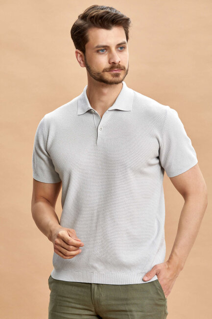 Grey 100% Cotton Polo Knit T-shirt
