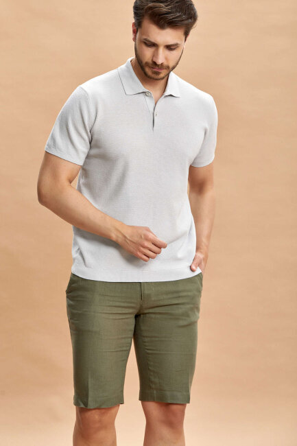 Grey 100% Cotton Polo Knit T-shirt - 4