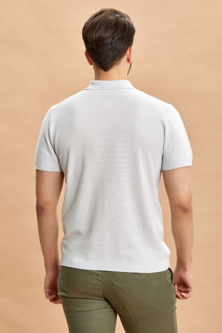 Grey 100% Cotton Polo Knit T-shirt - 7