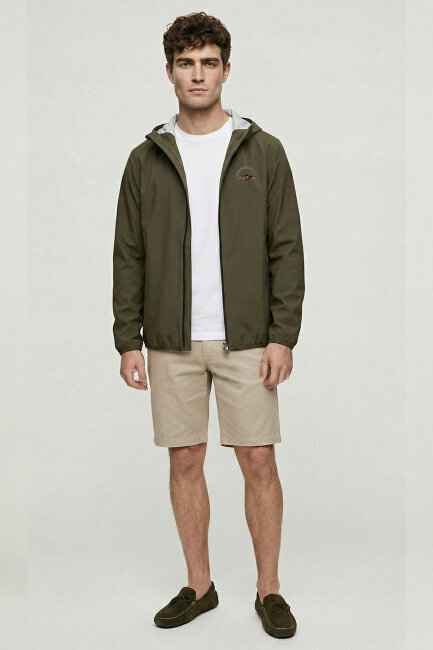 Khaki Stretch Hooded Summer Jacket - 1
