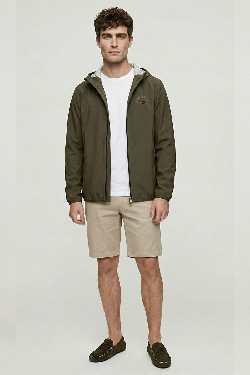 Khaki Stretch Hooded Summer Jacket