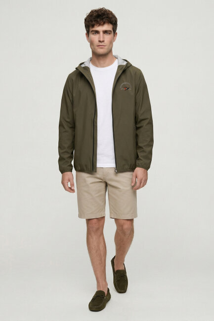 Khaki Stretch Hooded Summer Jacket - 4