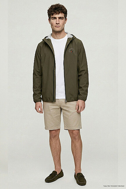 Khaki Stretch Hooded Summer Jacket 