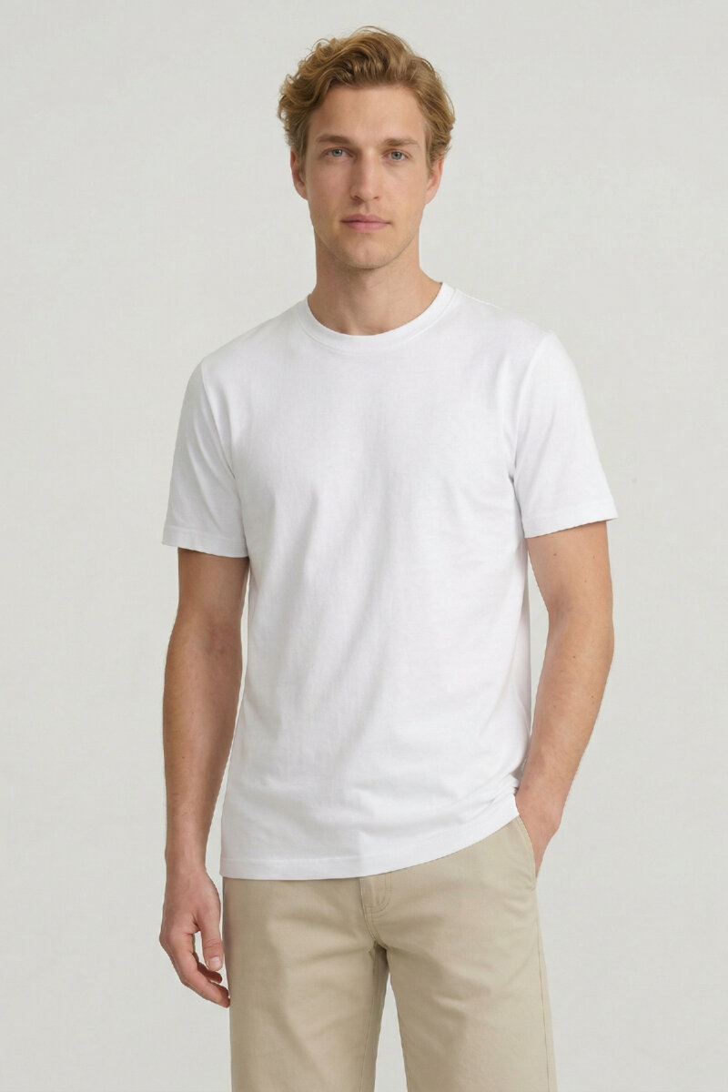 Beyaz %100 Pamuk Basic Tişört - 1