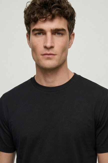 Siyah %100 Pamuk Basic Tişört - 3