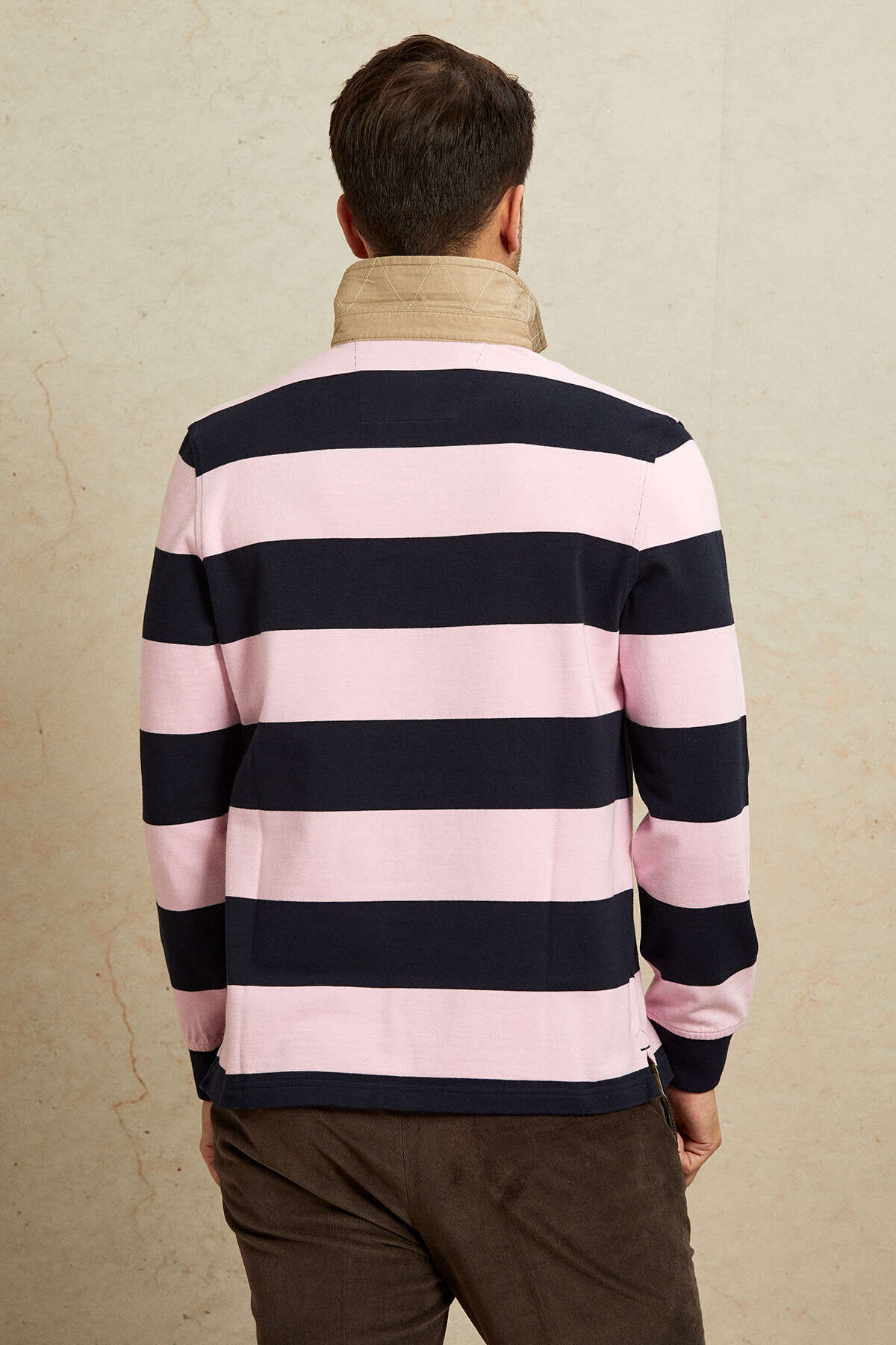 Lacivert - Pembe %100 Pamuk Kadife Yaka Sweatshirt - 7