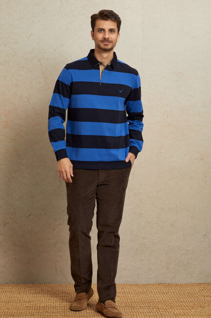 Lacivert - Royale %100 Pamuk Kadife Yaka Sweatshirt - 3