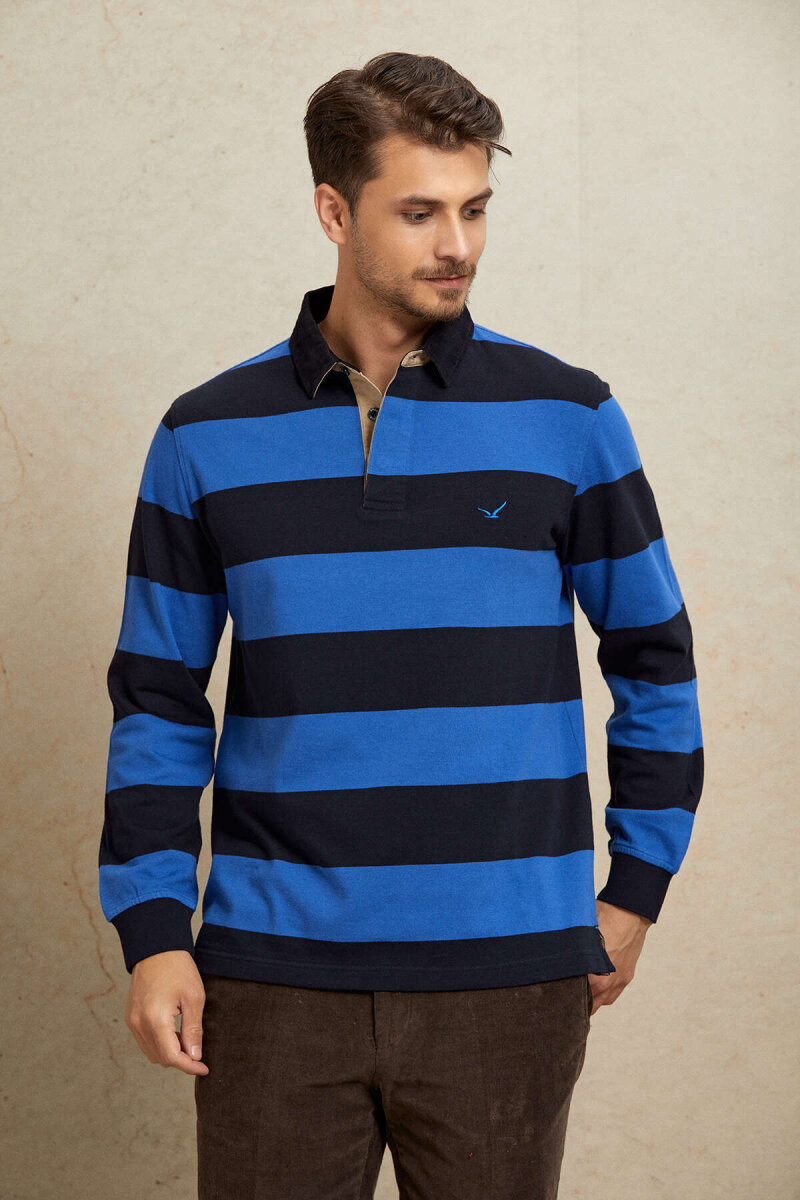 Lacivert - Royale %100 Pamuk Kadife Yaka Sweatshirt - 4