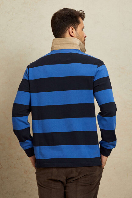 Lacivert - Royale %100 Pamuk Kadife Yaka Sweatshirt - 7