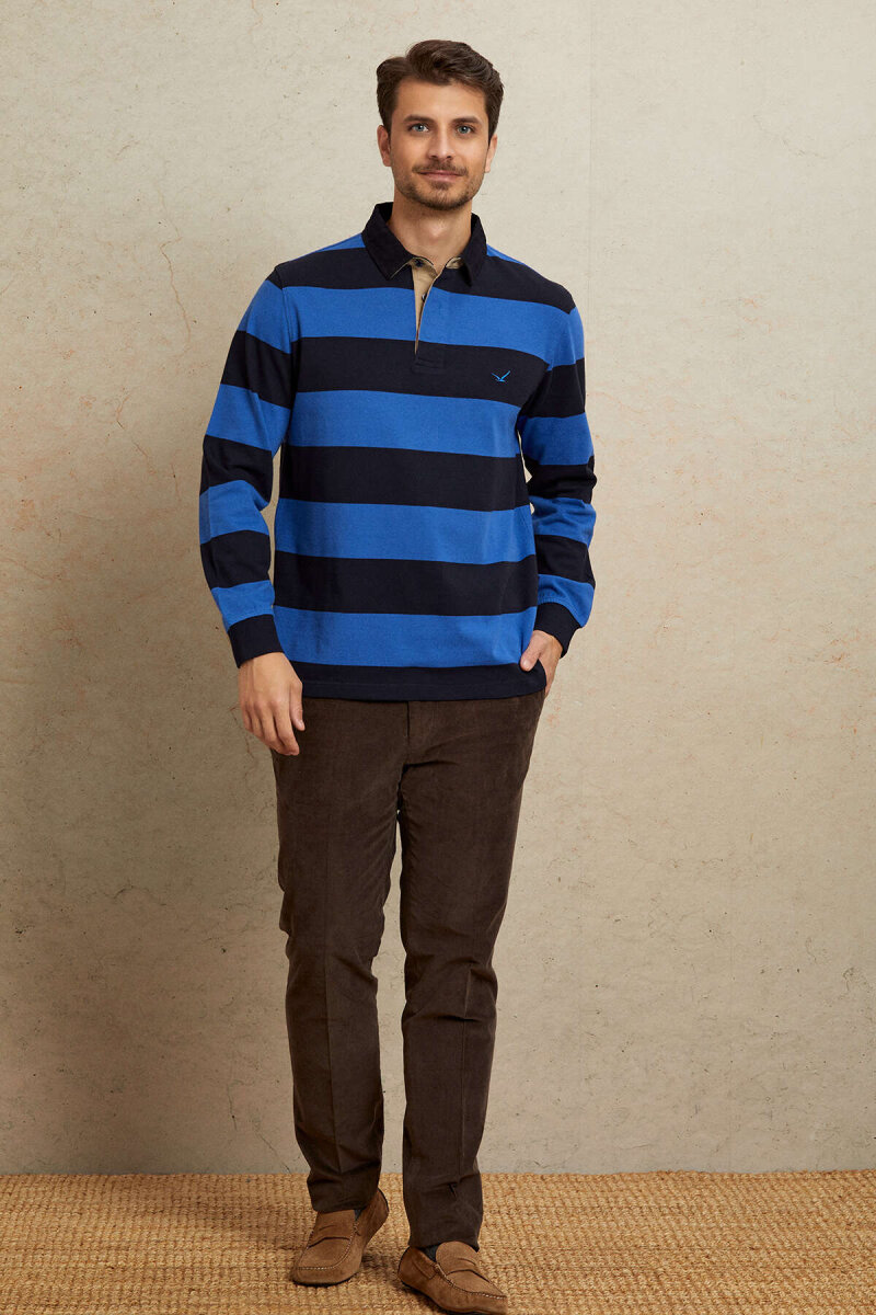 Lacivert - Royale %100 Pamuk Kadife Yaka Sweatshirt - 3