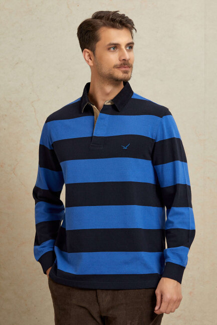 Lacivert - Royale %100 Pamuk Kadife Yaka Sweatshirt - 6