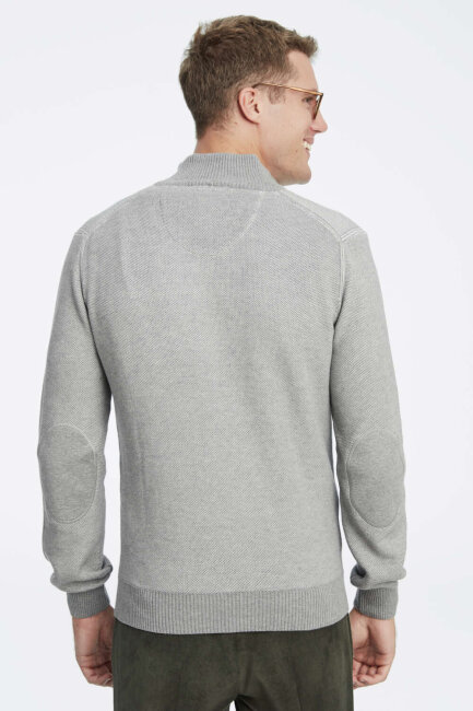 Grey 100% Cotton Jacquard Short Zip-Up Sweater - 4