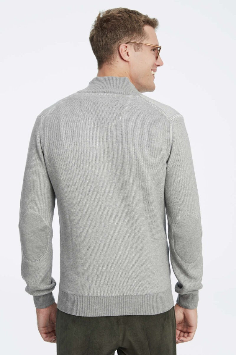 Grey 100% Cotton Jacquard Short Zip-Up Sweater - 4