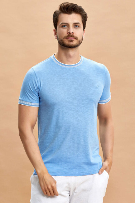 Blue Cotton Modal T-shirt - 4
