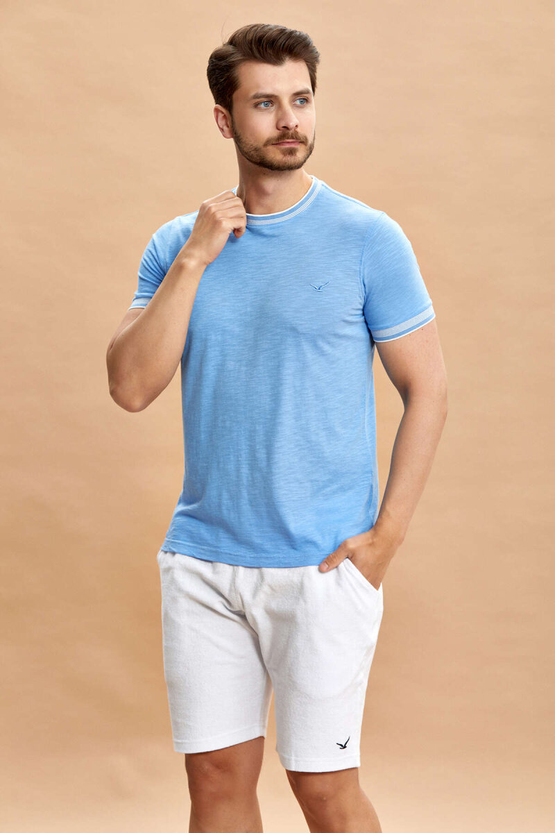 Blue Cotton Modal T-shirt - 7