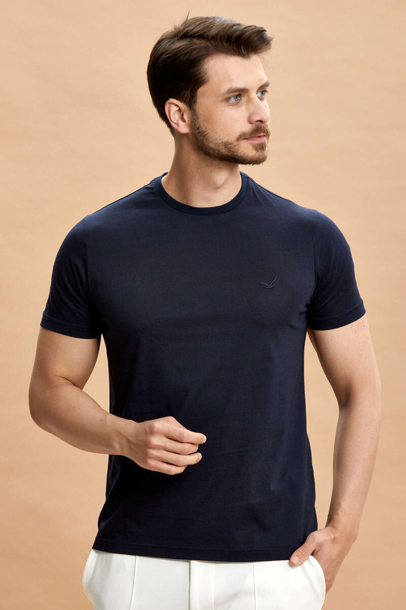 Lacivert %100 Pamuk Bisiklet Yaka Tişört