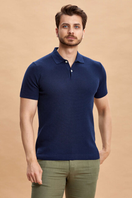 Navy Blue Polo Knitwear T-Shirt