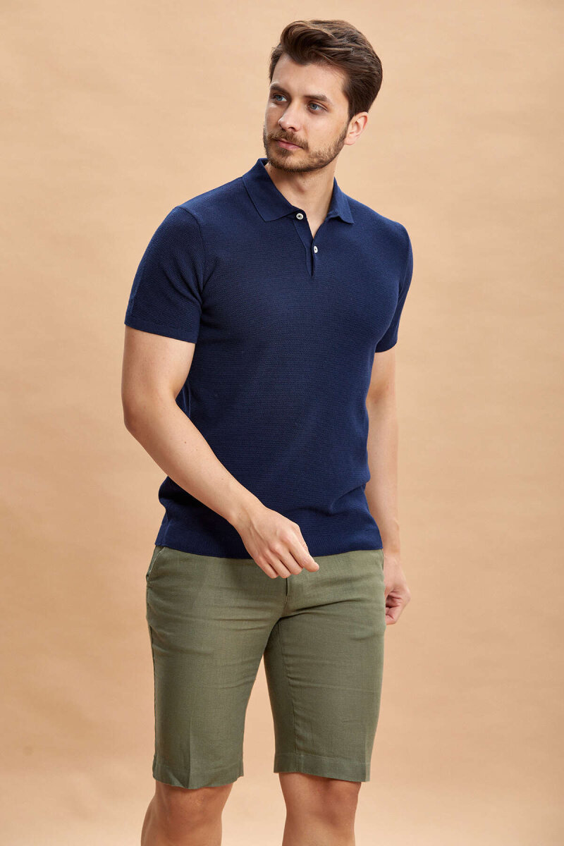 Navy Blue Polo Knitwear T-Shirt - 2